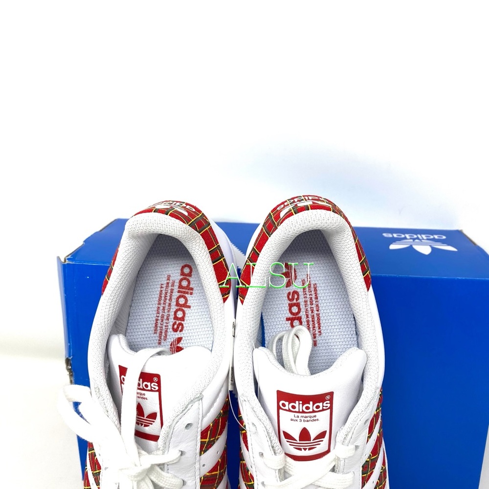 Adidas Superstar Leather White Red Women Sneakers - Picture 7 of 11